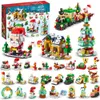 Blokken 2023 24 Dagen Kerst Adventskalender Kerstman Besneeuwde Huis Boom DIY Model Bouwstenen Speelgoed Met Doos voor kinderen Gift