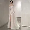 2024 Arabic Aso Ebi Mermaid Wedding Dresses Sexy Satin Side Split Off Shoulder Luxurious Dress Plus Size Bridal Party Gowns Trumpet Style Robe De Mariee 403