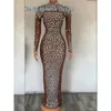 Stage Wear Sexy Pearls Stones Mirror Long Dress Mesh Birthday Celebrate Evening Female Singer Show See Through Clothes