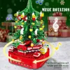 Blocks City Christmas Tree Rotating Music Box Building Blocks Friends Santa Claus LED Light Shining Xmas Bricks Toys For Children Girls