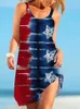 Kvinnors jackor Summer Independence Day 3D Print Beach Strap Holiday Casual Dress