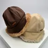 Berets Warm Fashion Double-sided Plush Letter Autumn And Winter Versatile Cotton Bucket Hats Women Sunday Angora Yarns Thickening