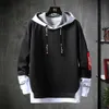 Autumn Mens Hoodies Hip Hop Streetwear Hooded Pullover Långärmad lapptäcke Ribbon Letter Print Sweatshirt Male Y2K kläder 240202