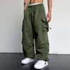 Calças masculinas Mens Y2K Carga Pant Cor Sólida Baggy Bolsos Táticos Calças Harajuku Streetwear Oversized Calças Soltas Harem