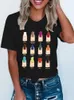 T-shirts Femmes Femmes Nail Pprint Mignon 2024 Manches courtes Dessin animé Imprimer Dames Tees T-shirts Vêtements 90s Graphique Tops Femme T-shirt