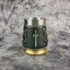 Tumbler 600ml taklit retro kalkan ölüm iskeleti bronz kupa tankard paslanmaz çelik reçine ortaçağ deri bira stein reçine altın T240218