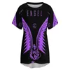 Damen-T-Shirts, lila Engel-Rüschen-Kurzarmshirt, Damen-Sommer-T-Shirt mit V-Ausschnitt, Tops, Band, lustiger Rabatt, Sale-Sachen, Logo-Trend