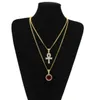 Hip Hop Egyptische Ankh Sleutel van Leven kettingen Sets Voor Heren vrouwen Ronde Ruby Iced out Goud Zilver hanger Cubaanse kettingen Jewelry238r1874868