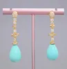 GuaiGuai Jewelry Teardrop Turquoise Blue Sea Shell Pearl Yellow Gold Plated Earrings Handmade For Women Real Gems Stone Lady Fashi9147289