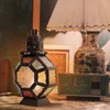 Retro Iron Candle LanternPortable Moroccan Stained Glass Holder Hanging Lamp Horse Light Wind LanternHome Decor 240125