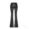 Calças femininas mulheres punk pu couro senhoras vintage hip hop zíper streetwear bandagem ruched skinny slim fit calças largas plus size