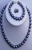 Ensemble collier, bracelet et boucles d'oreilles en perles de TAHITI noires 910 mm des MER DU SUD 18quot 75quot31358155285472