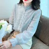 Women's Blouses Light Blue Lace Shirt Autumn Clothing Top 2024 High-End Long Sleeve Mesh Super Fairy Blouse Blusas