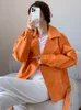UCXQ Orange Zipper Loose Pu Leather Jacket Street ClothesLapel Long Sleeve Women Coat Fashion Autumn Winter SM4037 240202