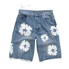 Denim Jeans Shorts Men Designer Women Short Jean for Mens High Qulity Straight Holes Tight Flower Printing Shortpants Slim Hip Hop Street Black Pants Clothing