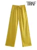 TRAF Women Sick Fashion Side Mobilets Word Wide Leg Pants Vintage Vintage High Finastic Weist Pratering Prouts Mujer 240123