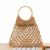 Totes andmade Women andbag Coon Rope Woven Mes Bag Summer ollow Straw Beac Bags Boemian Wooden andle Knied Female NetH24218