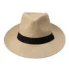 Moda letnie unisex plażowa trilby duża brzeg Jazz Sun Hat Panama Paper Słomka Kobiety Czapka z czarną wstążką 240130