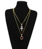 Hip Hop Egyptische Ankh Sleutel van Leven kettingen Sets Voor Heren vrouwen Ronde Ruby Iced out Goud Zilver hanger Cubaanse kettingen Jewelry238r7918670