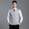Coletes masculinos 2024 primavera homens colete de lã colete v-pescoço sem mangas suéter xadrez