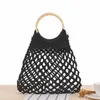 Totes andmade Women andbag Coon Rope Woven Mes Bag Summer ollow Straw Beac Bags Boemian Wooden andle Knied Female NetH24218