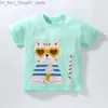 T-shirts 2023 Baby Girls New Fashion T-shirt Summer Cotton Casual Clothing Cat With Glass Parto For Kids 2-7 Year Q240218