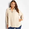 Plus Size Long Sleeve Spring Autumn Elegant Blouse And Shirt Women Button Front Slit Hem Loose Oversize Work Office Shirt Outfit 240202