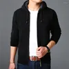 Herrtröjor 2024 Fashion Men Cardigan Hooded Slim Fit Jumpers Sticking Thick Warm Winter Korean Style Casual Clothing