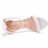 Sandálias Verão Branco Sapatos de Casamento Mulheres Noiva Pérola Dama de Honra Vestido Aberto Toe Ankle Strap Bombas 11cm Salto Alto