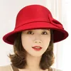 Baretten Fedora Koepelhoed Vrouwen Elegante Lente Herfst Vintage Strik Wol Dames Emmer Vilt Bruiloft Jazz Cap Bowler Zonnehoeden