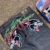 Herr jeans gotiska mönster tryck y2k mens retro hip hop baggy punk harajuku för män brett ben avslappnad svart streetwear