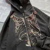 Deeptown Y2K gothique Streetwear squelette imprimé surdimensionné sweat à capuche femmes Punk Harajuku Hip Hop fermeture éclair sweat femme centre commercial Goth Top 240201