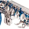 Aisiweier hochwertiges Blau-Silber-Eb-Altsaxophon aus Messing, lackiertes E-Flat-Saxophon mit 802 Tasten und Holzblasinstrument