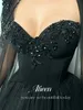 Aileen gothic svart vestido de novia pärlor cape hylsa prom klänning sexig a-line prom klänning spets broderi 240202