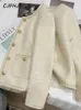 CJFHJE élégant printemps automne col rond manteaux de laine femmes mode coréenne bureau dame manteaux Beige Chic bouton court Tweed veste 240125