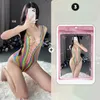 BHs Sets Sexy Dessous für Frauen Fishnet Halter Chemise Rainbow Mesh Minikleid Bodysuit durch Kleidung Flirt Erotik Paar