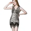 Casual Dresses 1920s Vintage Flapper Dress Great Gatsby V-neck Sleeveless Sequin Thread Mini Party Women Embroidery