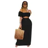 Casual Dresses Women Solid Strapless Crop Top och Maxi Dress Set Summer Elegant 2 Pieces Beach Tracksuits