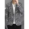 2024 Spring Men Blazers Fashion Stripe Printing Suit Jackets Slim Fit One Button Casual Business Coats Blazer Masculino M-3XL