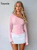 Tawnie Y2K Off Shoulder Long Sleeve Crop Top Women Autumn Sexy Slim Vintage Pink T Shirts Casual Outfits Streetwear Club 240125