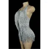 Stage Wear Luccicanti Strass Frange Body Donna Nightclub Party Dance Costume Sexy Nappa Body Performance Abbigliamento