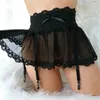 Jarretières pour bas femmes Lingerie Sexy grande taille 2XL jupe à bretelles dentelle noire sous-vêtements transparents porte-jarretelles réglable