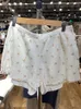 Damesshorts Bloemenprint Wafel Dames Schattig Ruwe zoom Hoge taille Zomer Recht Sportief Vintage Zoet Beige Homewear Kleding