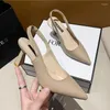 Dress Shoes Wowen Sandals Fashion Mid Heels Ladies Pumps Pointed Toe Shallow Ankle Strap Woman Summer Slingback Female Sandal 2024