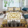 Ensembles de literie Ensemble de housse de couette imprimé Lion doré 3D, Art moderne baroque de luxe, ensemble de literie 2/3 pièces AU/EU/UK/US Queen et King Size T2402