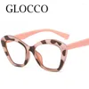 Solglasögon Polygon Cat Eye Reading Glasses Women 2024 Vintage Gelgassar Stor ram Datorskydd Leopard Blue