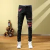 Jeans pour hommes Mode Streetwear Hommes Noir Couleur Élastique Slim Fit Ripped Patch Designer Hip Hop Denim Crayon Pantalon Hombre