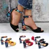 Mode Frauen Schwarz Flock Blume Farbe High Heels Sandalen Weibliche Pumpen Peep Toe Ankle Strap Plattform Schuhe 35-43 240129