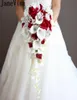 2020 Perle artificiali di cristallo Bouquet da sposa Avorio Cascata Matrimonio Fiore da sposa Rosso Spose fatte a mano Spilla Bouquet De Mariage3034039