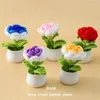 Fleurs décoratives fil fini tricoté Rose petite plante en pot changeant progressivement de couleur décoration de bureau cadeau Simulation quantité 10